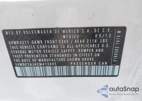 2012 Volkswagen Jetta 2.5L Se из США, поврежденный, VIN 3VWDP7AJ4CM413695